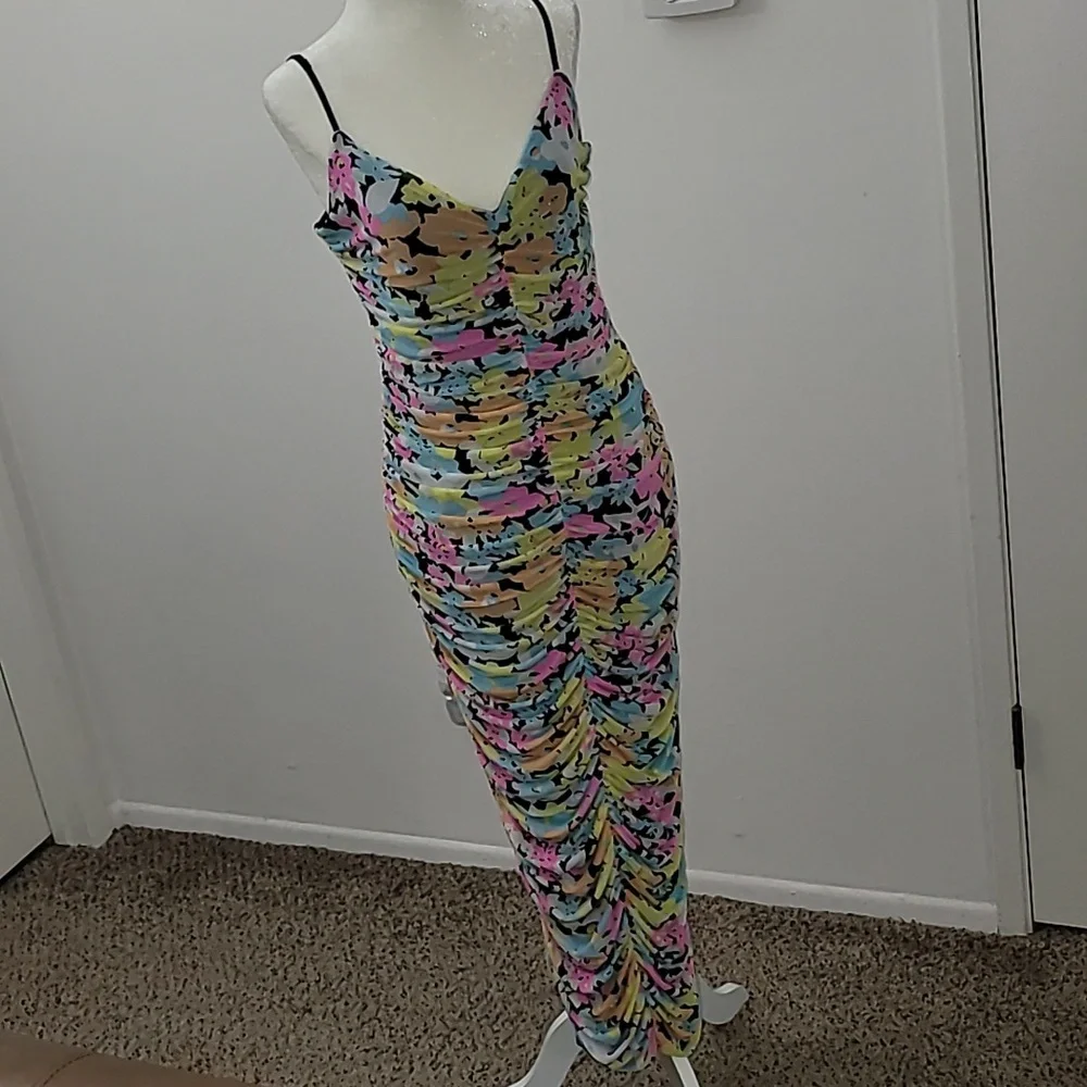 ARFM Ruched Mesh Midi Slipdress in Sky Floral Size Large NWT - Picture 7 of 15